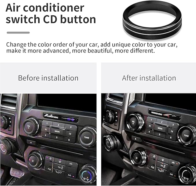 Knob Cover for F150 AC Climate Control Switch/Trailer/4WD/VOL/Tune Button Interior Center Console Trim Accessories Compatible with Ford F150 XLT 2016 2017 2018 2019 (Black 6 Pcs)