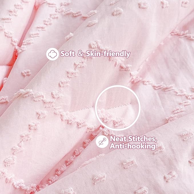 Wowelife Boho Mini Crib Bedding Set for Girls, 3 Piece Tufted Jacquard Ruffle Fringe Baby Girl Crib Bedding Set Newborn, Infant & Nursery with Comforter, Crib Fitted Sheet and Crib Skirt, Pink