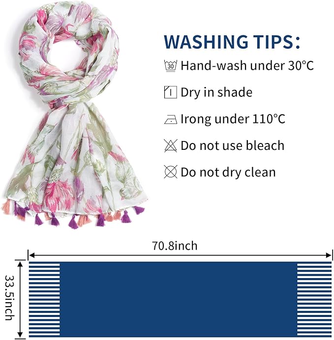 Scarf for Women Lightweight Soft Floral Leopard Printed Scarves Fall Winter Fashion Shawl Wrap with Fringe