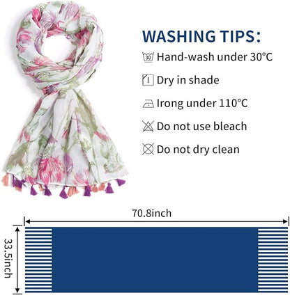 Scarf for Women Lightweight Soft Floral Leopard Printed Scarves Fall Winter Fashion Shawl Wrap with Fringe