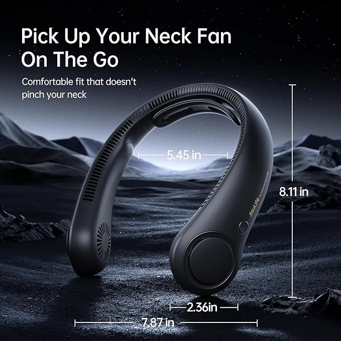 JISULIFE Portable Neck Fan Upgraded, Neckbrace Personal Hands Free, 5 Speed Gears Adjustment, 5000 mAh Wearable Bladeless Quiet Rechargeable for Outdoor Indoor, Gifts for Women Men- Black