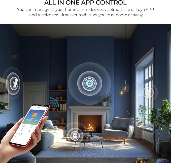 PGST Home Alarm System,Smart Home Security Systems with Instant Tuya App Alerts,20 Pieces Door Alarm Kits Siren Hub with Motion and Door Sensors,Remote,Work with Alexa for Villa,Apartment,Kids Safety