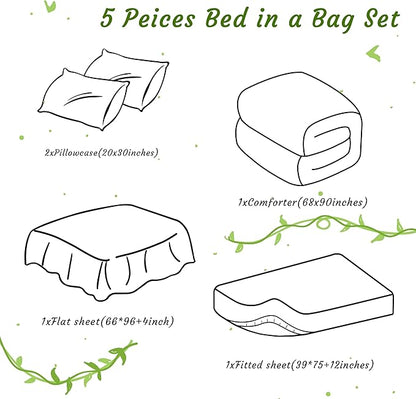 NTBAY Twin Comforter Set with Sheets, 5 Pieces Soft and Breathable Twin Bedding Set, Twin Bed in a Bag, Down Alternative Comforter Set Solid Color All Season, Kids Bedding Set, Wine Red