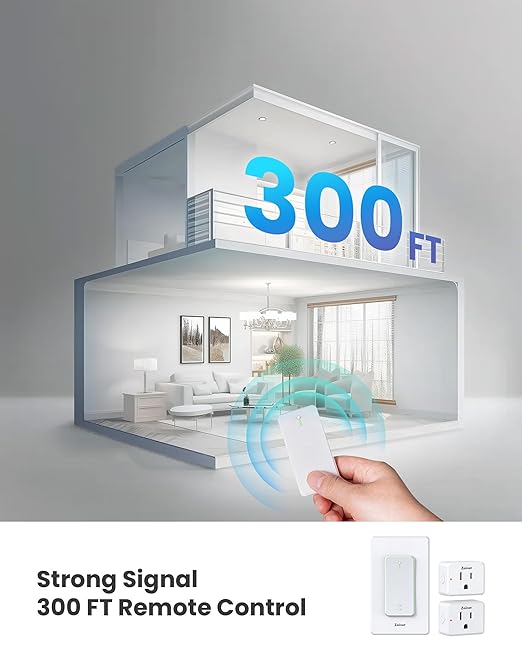 Zoiinet 2-Gang Remote Control Outlet Plug Switches, Upgrade Dual Switch Design, Removable Double Wireless Light Switches, No Wiring No WiFi, 300 ft, 15A/1500W, Expandable, for Household Appliances