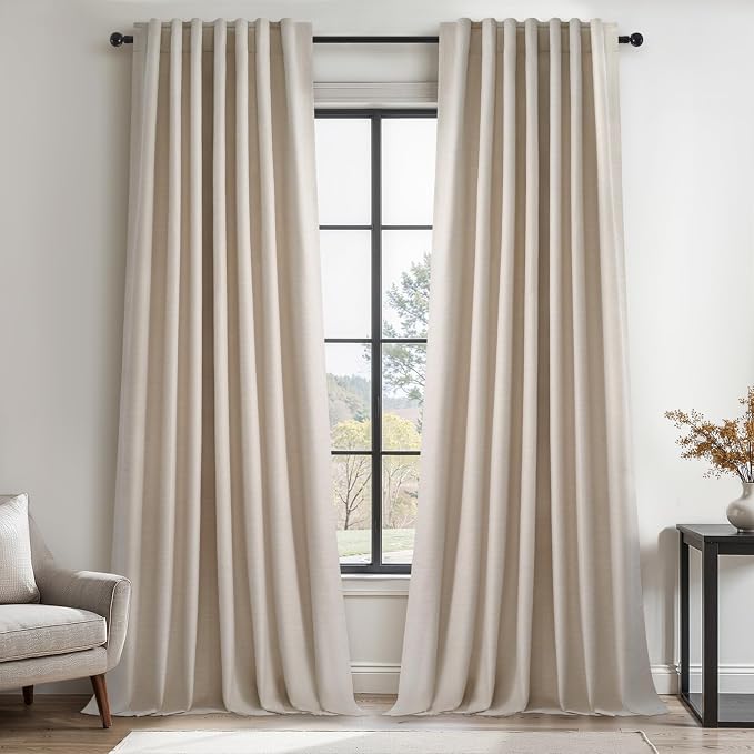 Topfinel 95 Inch Curtains Linen Blackout Curtains 2 Panel Set 100% Blackout by Topfinel
