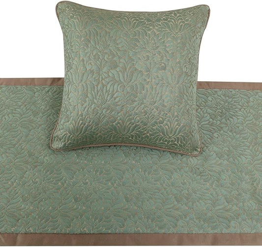 The HomeCentric King/Queen/Twin Blue & Beige Designer Full 68"x18" Bed Runner with Pillow Cover, Damask Bed Scarf on Jacquard Fabric - Arabella