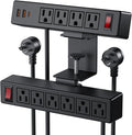 Dual Layer Desk Clamp Power Strip Surge Protector, Under Desk Power Strip with 10AC Outlets & 3 USB(20W USB-C), Desktop Edge Mount Charging Station, 15 Ft Extension Cord for Office Home (ETL Listed)