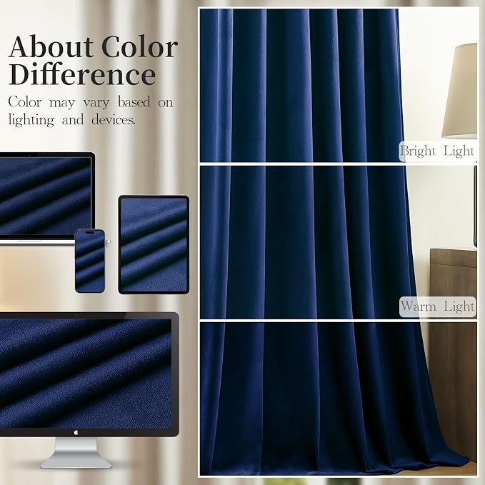 90 Inch Navy Blue Velvet Curtains - Image 6