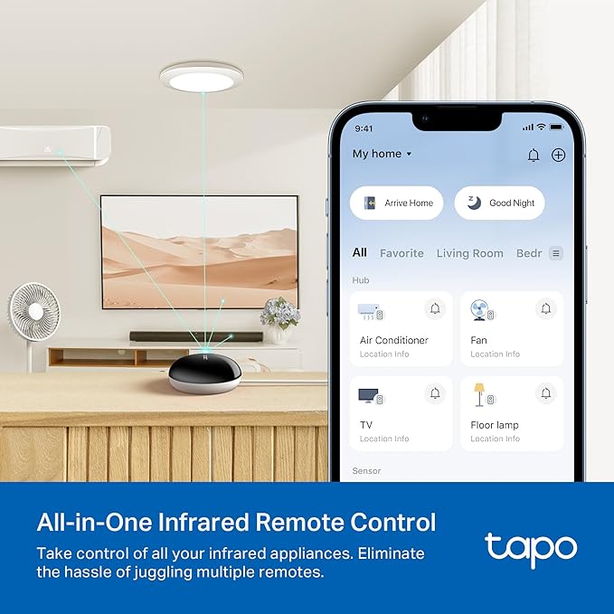 Tapo Smart IR & IoT Hub with Chime - Universal Remote for TVs, ACS, & 18+ Device Types, Matter-Certified, Supports 8,000+ Infrared Brands, Voice & App Control, Custom Schedules & Automations, H110