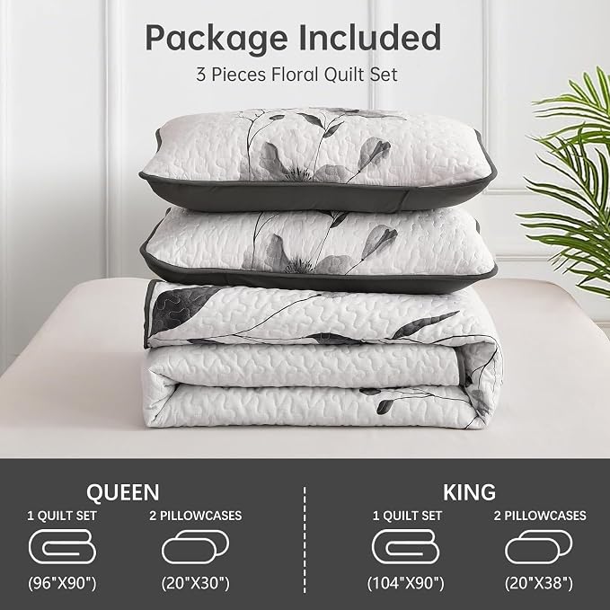 Mybedsoul King Size Quilt Set Grey, Reversible Polyester Coverlet Set - Image 5