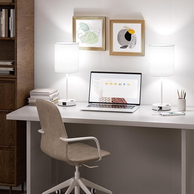 17.6" White Touch Lamps for Bedroom Set of 2 - Image 7