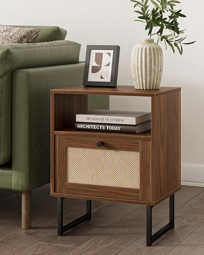 Masupu Rattan Nightstand, Modern Boho Farmhouse Wood Bedside Table - Image 4