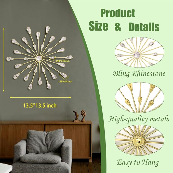 ZEXUIRU 3 Set Gold Starburst Wall Art - Image 4
