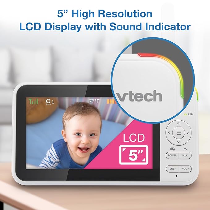 VTech VM924 No WiFi Remote Pan-Tilt-Zoom Video Baby Monitor - 5" LCD Screen, Up to 17Hrs Video/31Hrs Audio Battery, 1000ft Range, Night Vision, Soothing Sounds, Temperature Sensor