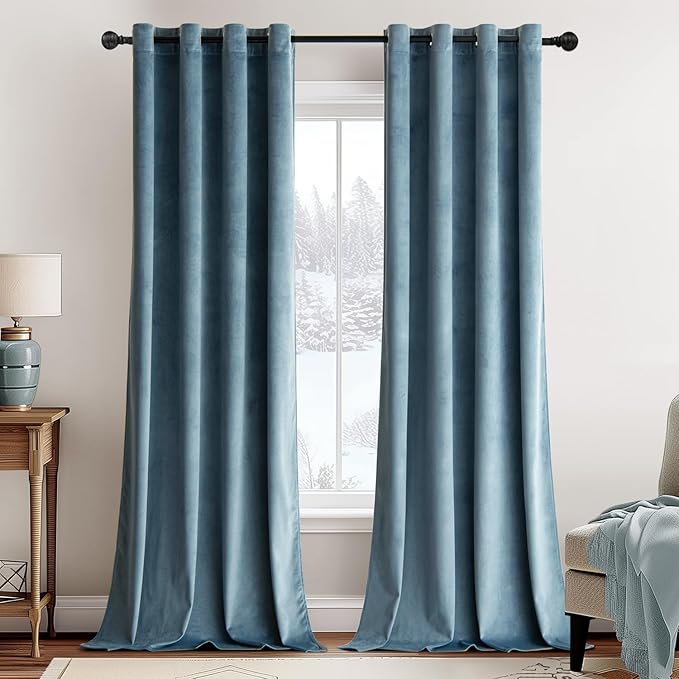 MIULEE Velvet Curtains Dark Slate Blue 52 x 84 Inch Length Set of 2 | Grommet by MIULEE