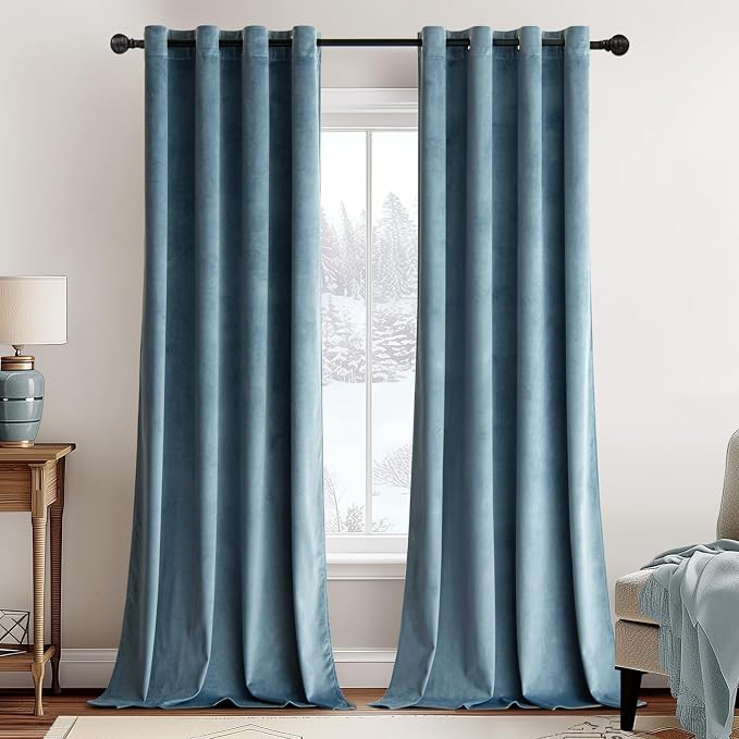 MIULEE Velvet Curtains Dark Slate Blue 52 x 96 Inch Length Set of 2 | Grommet by MIULEE