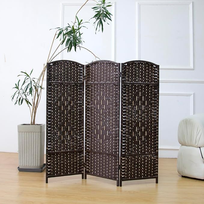 3-Panel Short Room Divider, 3.9 ft Freestanding Partition Wall, Dark Brown - Image 3
