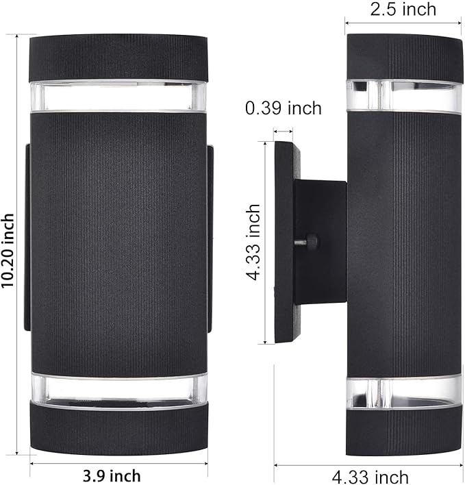 rosykite Dusk to Dawn Outdoor Lighting, Bling Exterior Wall Sconce - ETL Listed, Outdoor Light Fixtures Wall Mount Cylinder Design -White Up Down Outdoor Lights for House, Porch, Backyard (2 Pack)