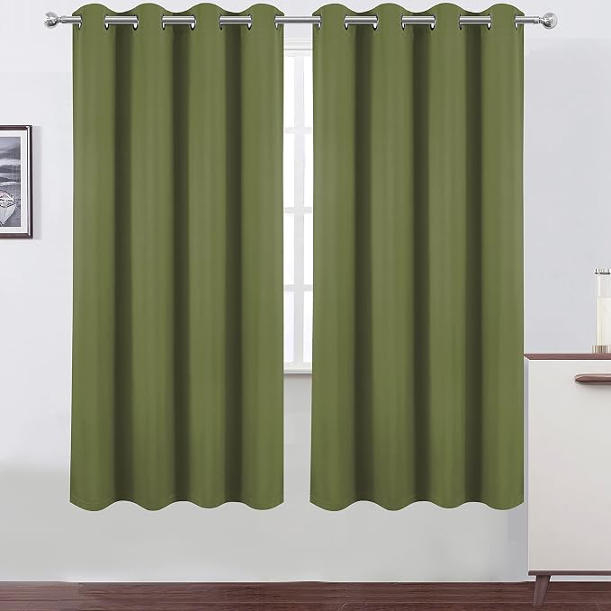 100% Blackout Curtains 52 x 72 Inch/Olive Green Curtains 2 Panels - Image 2