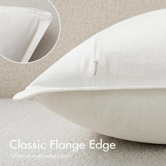 EMEMA Decorative Linen Throw Pillow Covers 24x24 Inch Cream Boho Farmhouse Neutral Couch Throw Pillows for Bed Pack of 2 Accent Pillowcase Modern Sofa Cushion Livingroom Home