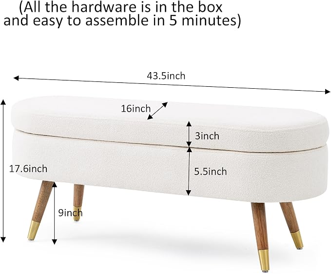 IAFIKE Oval Storage Bench 43.5" Ottoman Bench Upholstered Boucle Fabric - Image 2