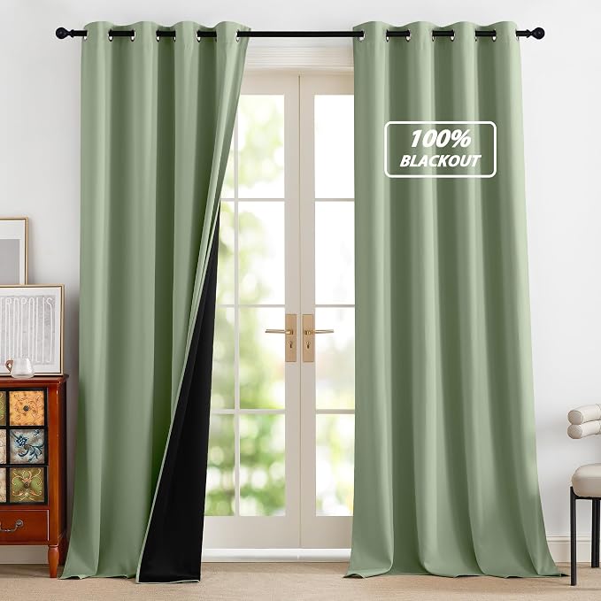 NICETOWN Olive 100% Blackout Curtains 90 inch Long by NICETOWN