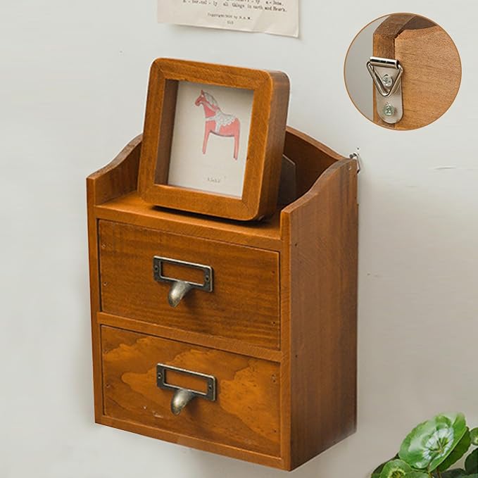 Floating Nightstand Shelf with Drawer Rustic Wood Floating Wall Drawers Bedside - Image 5