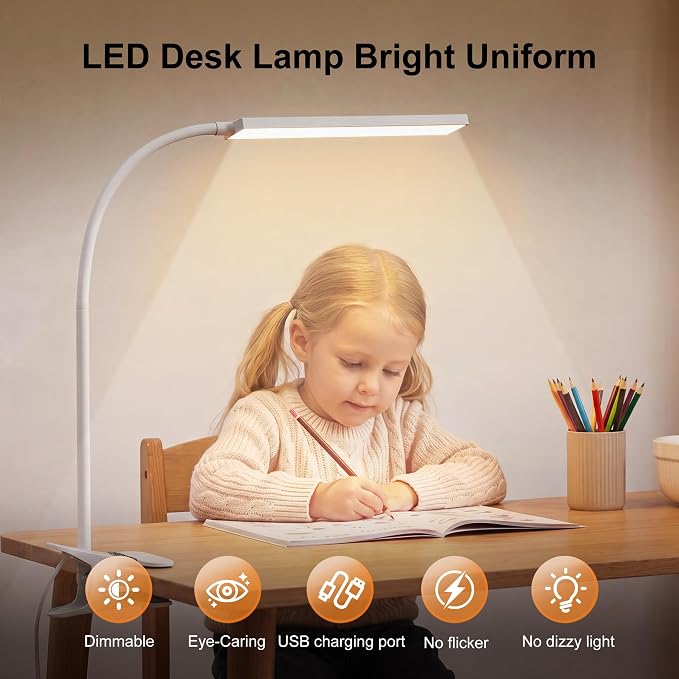Vansuny Clip on LED Desk Lamp, Eye-Caring USB Reading Light - Image 3
