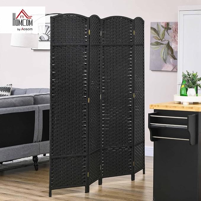 HOMCOM Room Divider 4 Panel Folding Privacy Screen 5.6' Tall Nature Wood | - Image 2