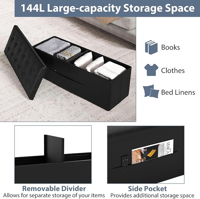 Giantex 43 Inches Folding Storage Ottoman Bench, Upholstered PU Leather Storage - Image 5