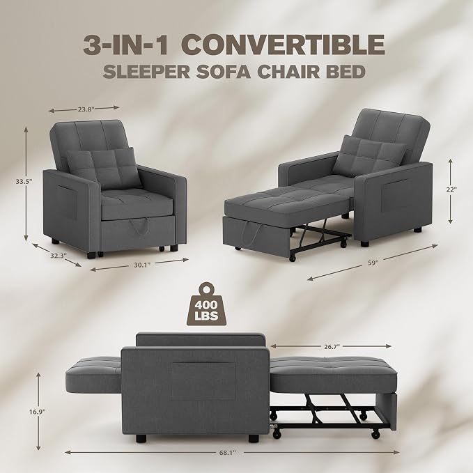 JUMMICO Sleeper Chair, 3-in-1 Convertible Sleeper Sofa Bed - Image 2
