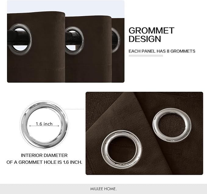MIULEE Velvet Curtains Brown 52 x 90 Inch Length Set of 2 | Grommet Drapes - Image 3