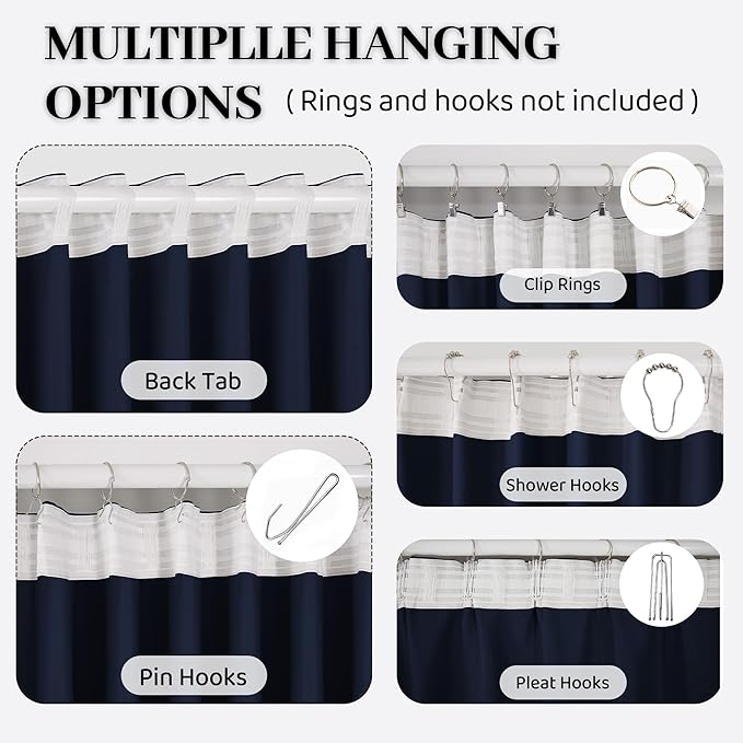 3-in-1 100% Blackout Curtains 120 Inches Long, Thermal Insulation, Soundproof Back Tab Drapes for Bedroom Living Room Sliding Glass Door, with Pin Hooks, Navy Blue 50x120 Inch 1 Panel