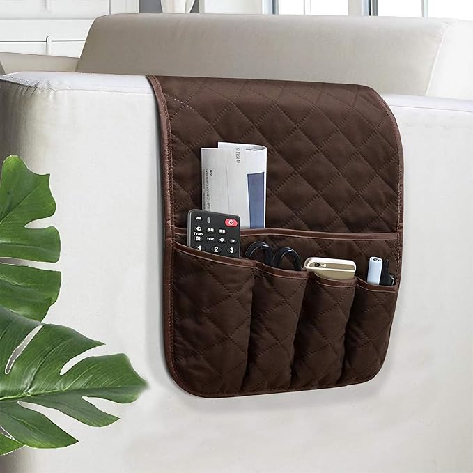 Armchair Caddy for Recliner, Non Slip Sofa Arm Organizer, Coffee | 5-Pocket by AUVCAS