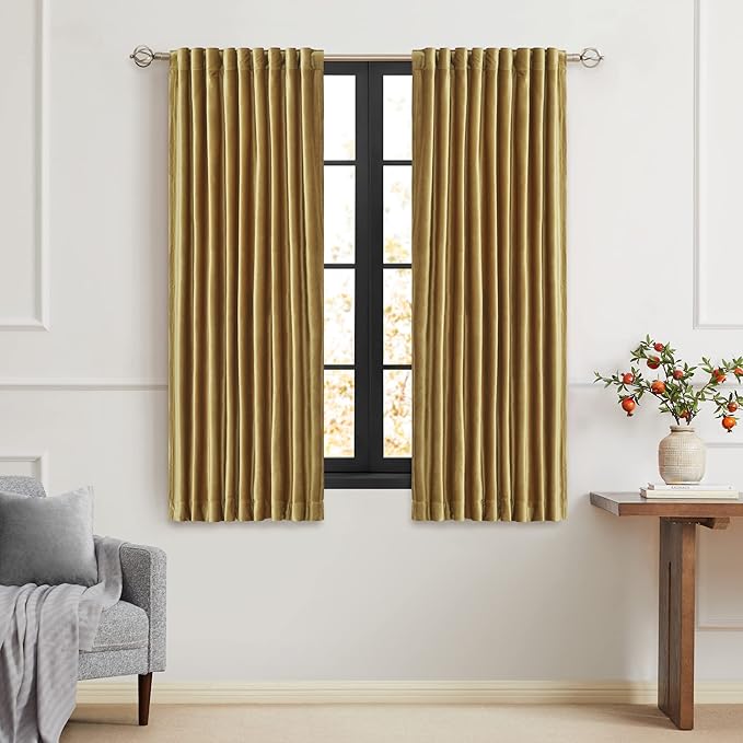 Gold Velvet Curtains 63 inch Long by PRIMROSE