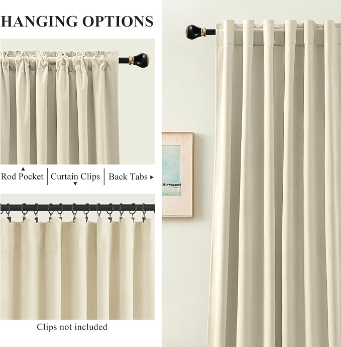 90 Inches Ivory Velvet Curtains Light Filtering Drapes - Image 3