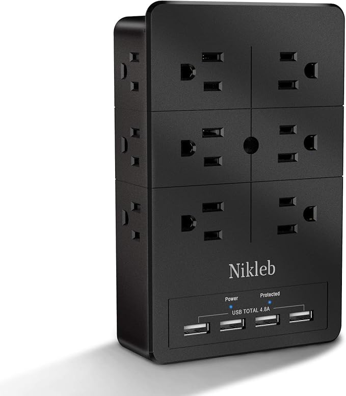 Surge Protector Wall Charger, 12 Wide AC Outlets Power Strip, 4 Ports USB Charging Blocks, Multiple Plug Adapter Wall Mount, Plug Extender Heavy Duty, Outlet Splitter for Home, Office Supplies