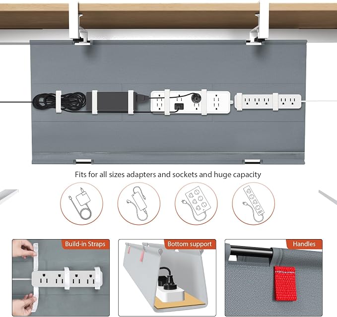 Univivi No Drill Under Desk Cable Management Tray, 36 inch Cable Management | - Image 2