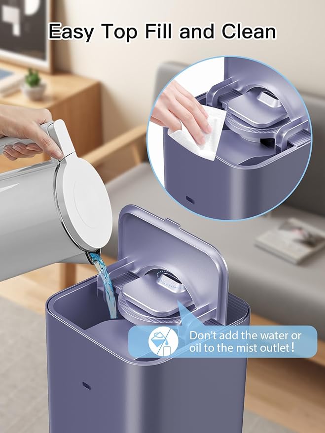 Zeova 10L/2.64Gal Humidifiers for Bedroom, Top Fill Quiet Ultrasonic Cool Mist Humidifier Large Room, Covers 550ft², 60H Runtime, 24H Timer, 3 Mist Modes Humidifiers for Home, Office, Plants, Purple