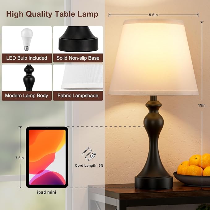 Touch Lamps for Nightstand, 3 Way Dimmable Bedside Lamps - Image 7