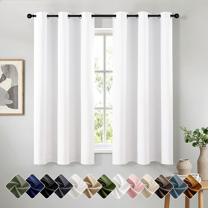 Pure White Blackout Curtains for Bedroom Living Room W40 x L63 Inch | 63 Inch by Woaboy
