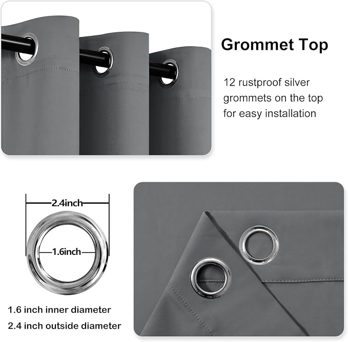 DWCN Grey Blackout Curtains – Thermal Insulated Light Blocking Privacy Grommet - Image 5