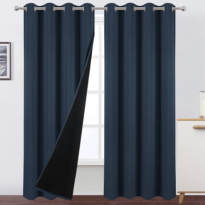 100% Blackout Navy Curtains by Lemomo