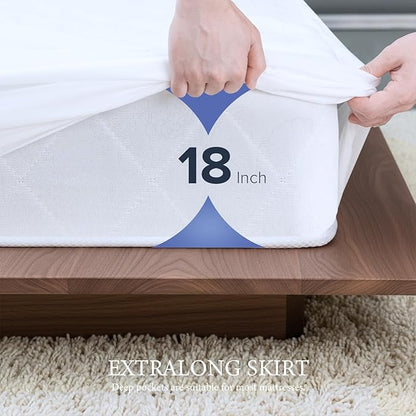 Waterproof Mattress Protector 2 Pillowcase 20''x28'', Queen Mattress Pad, Deep Stretchable Pocket Bed Cover, Machine Washable Soft Breathable Noiseless Mattress Protection