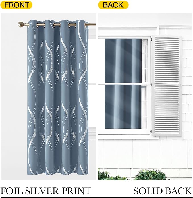 NICETOWN Dusty Blue Patterned Stripe Curtains, W52 x L84 inch | - Image 8