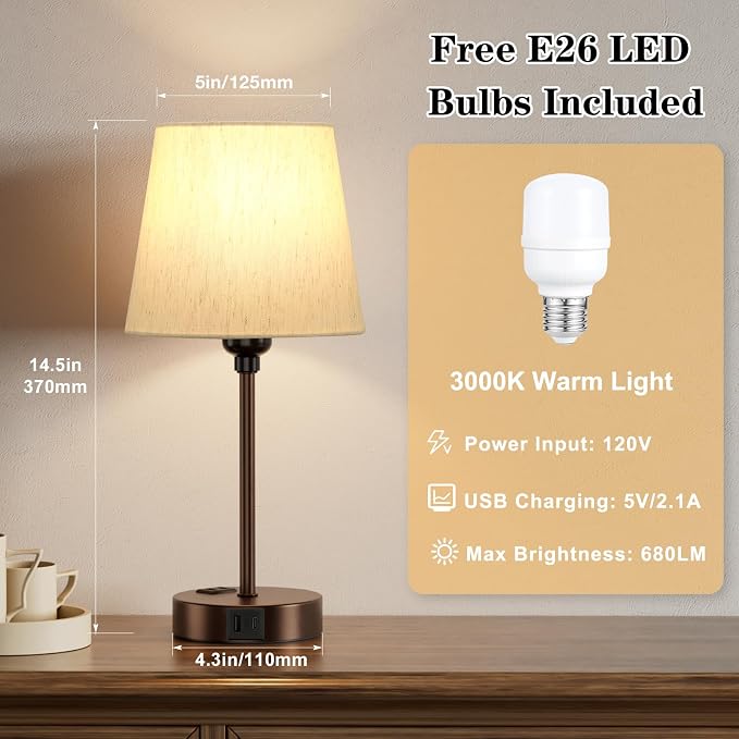 Brown Bedside Lamps Set 2 for Bedroom - Image 4