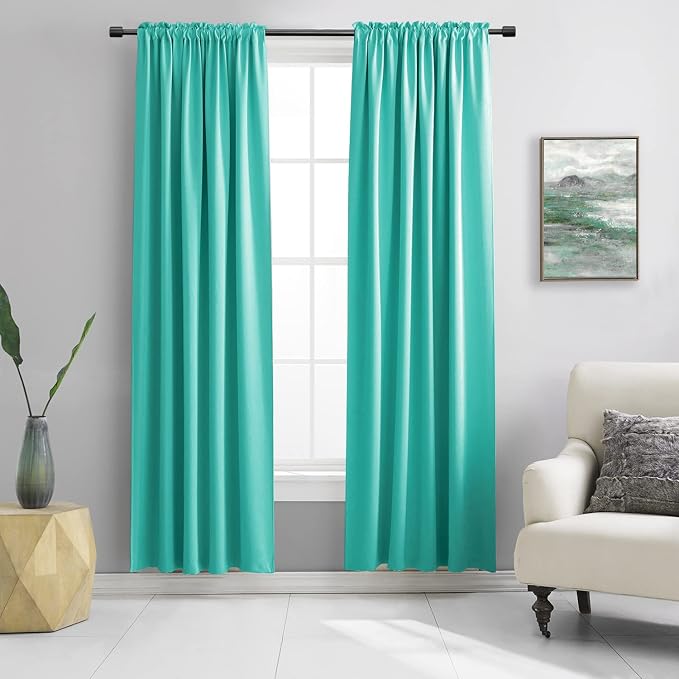 84 Inch Turquoise Curtains Home Decoration Privacy Protection by DONREN