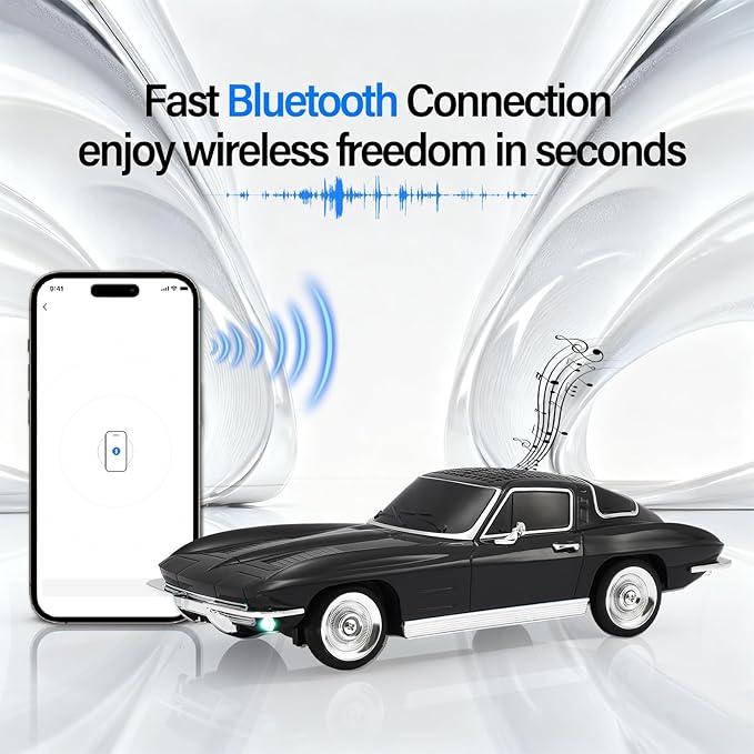 WSTER Retro American Style car Bluetooth Speaker, Portable Wireless Outdoor Speaker, TWS Stereo, Support USB/TF/AUX, Party Bluetooth Speaker with Microphone,Classic car Gifts for Men(Black)