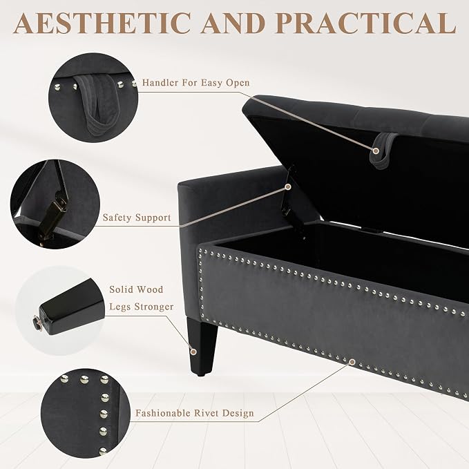 Velvet Ottoman with Storage, Modern Storage Bench - Image 5
