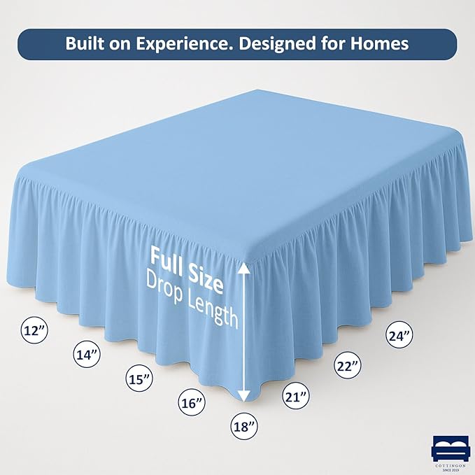 Cottingon Bed Skirt Full 14" Drop with Split Corners, 100% Microfiber Soft and Stylish, Dust Ruffle with Platform, Light Blue